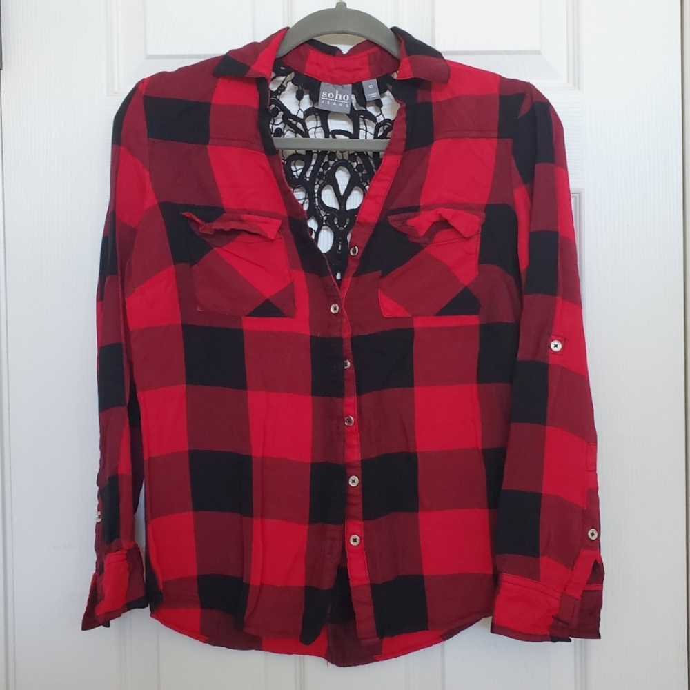 Buffalo button down shirt with lace xs plaid